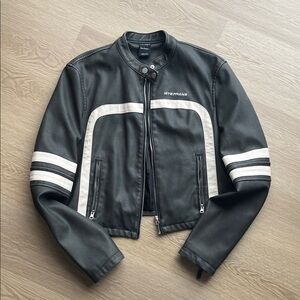 Iets Frans Grey and White Faux Leather Moto Jacket